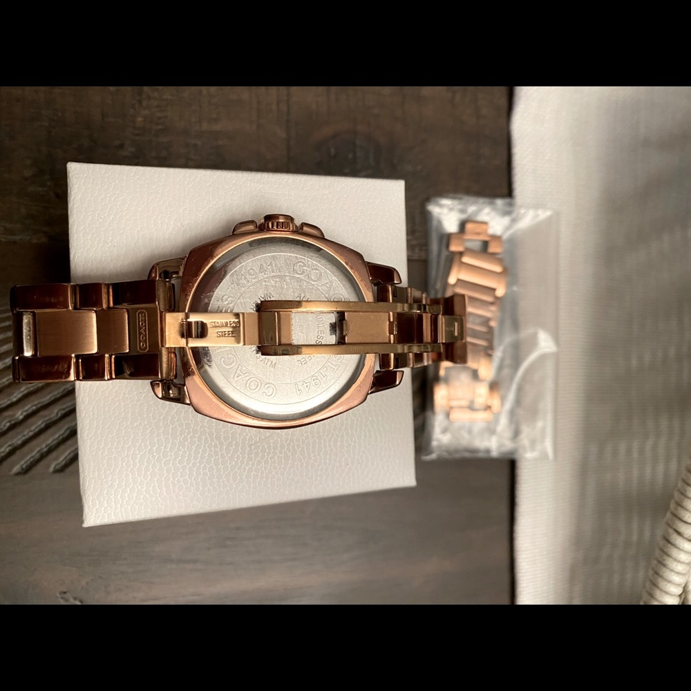Coach Women's Boyfriend Crystal Bezel Logo Dial Rose Gold Toned Wrist Watch - Picture 3 of 6